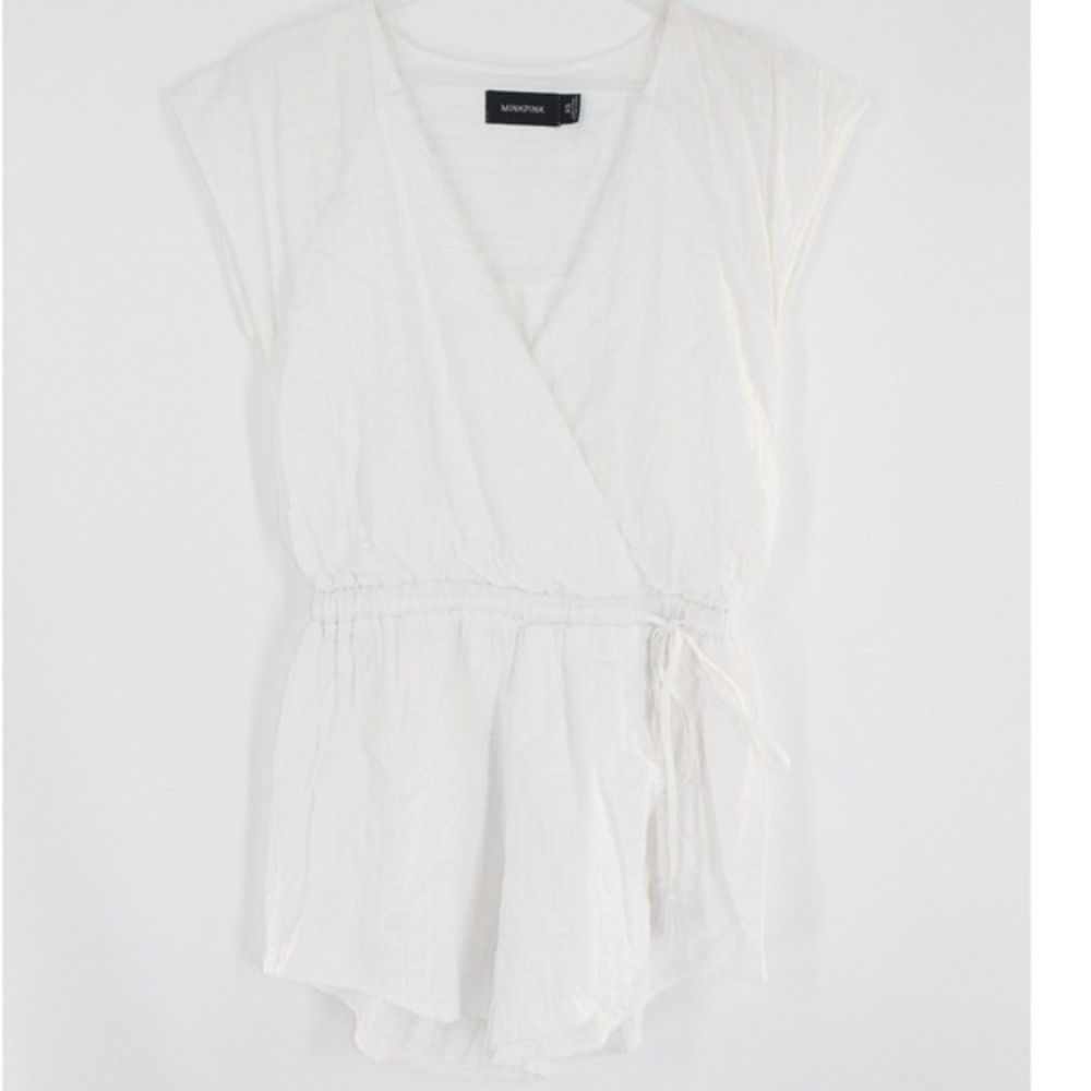 MINKPINK Romper Textured Surplice Elastic Waist XS White
